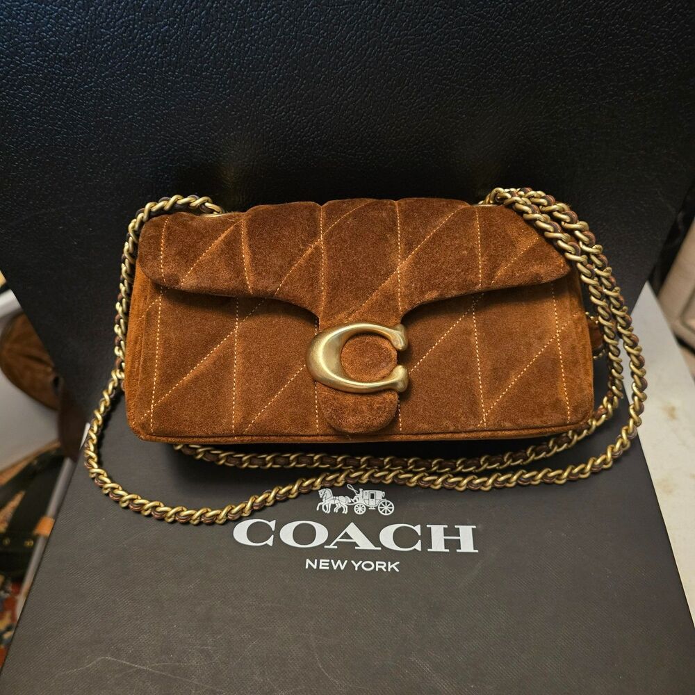 Coach Tabby 20 Brown Quilted Suede Shoulder Bag